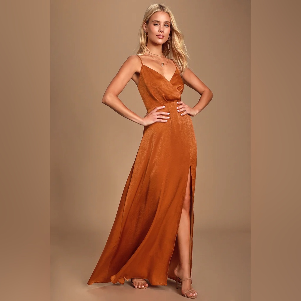 Constantine Rust Orange Satin Maxi Dress